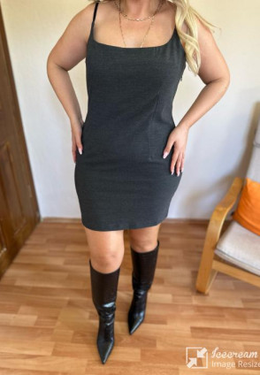 Lefon Antrasit Gri Mini Elbise