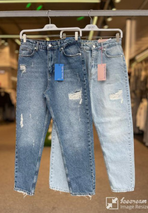 Yırtık Detay Mom Jean Blue