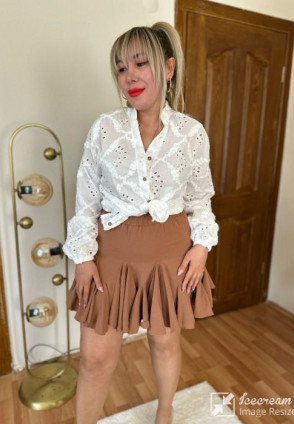 Kahve Volanlı Mini Etek