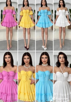 Sarı İpek Saren Mini Elbise