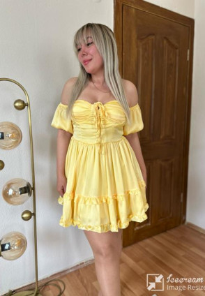 Sarı İpek Saren Mini Elbise