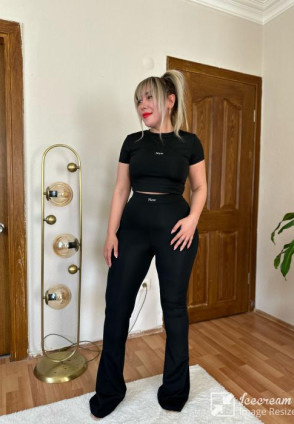 İspanyol Paça Pantolonlu Takım Siyah