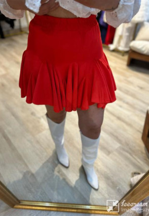 Kırmızı Volanlı Mini Etek