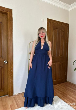 Lacivert Maksi Elbise 