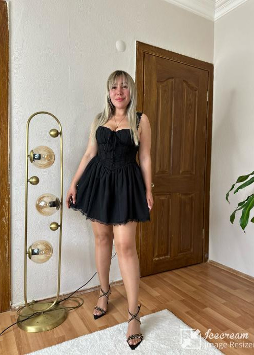 Black Dantel Detay Mini Elbise