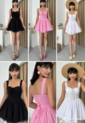 Beyaz Dantel Detay Mini Elbise