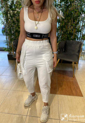 Ekru Kargo Cepli Şalvar Pantolon