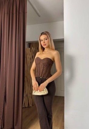 Kahverengi Dantel Korse Büstiyer