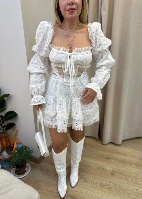 Fisto Dantel Tül Detay Etekli Takım 