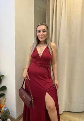 Bordo Maksi Yırtmaçlı Elbise