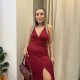 Bordo Maksi Yırtmaçlı Elbise