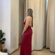 Bordo Maksi Yırtmaçlı Elbise