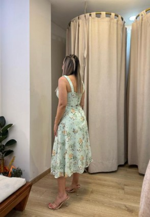 Naia Mint Çiçek Desenli Midi Elbise