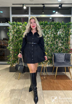 Siyah Süet Zımbalı Elbise