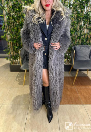 Premium Kalite Gri Uzun Kürk