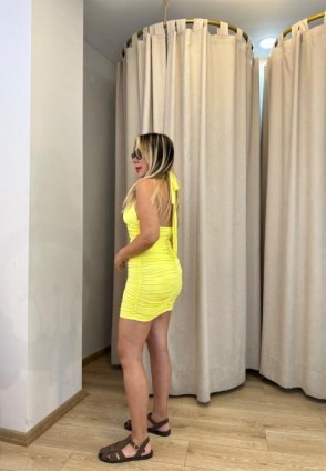Neon Sarı Drapeli Mini Elbise