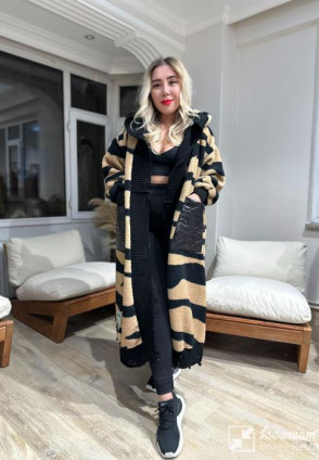 Zebra Desen Tasarım Oversize Hırka