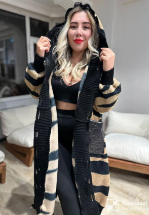 Zebra Desen Tasarım Oversize Hırka