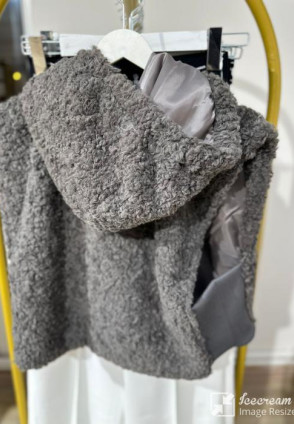 Kapüşonlu Kısa Teddy Yelek 