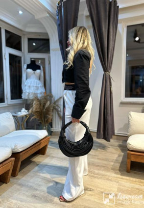 Qz Bel Detaylı Kumaş Pantolon Ekru