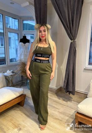 Qz Bel Detaylı Kumaş Pantolon Haki