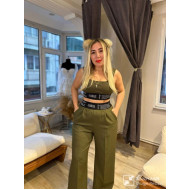 Qz Bel Detaylı Kumaş Pantolon Haki