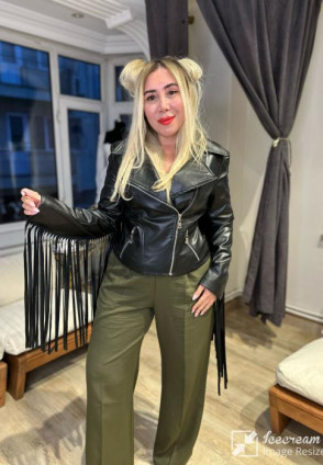 Siyah Püskül Detay Deri Ceket