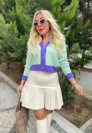 Bej Pilili Deri Etek