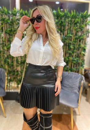 Siyah Pilili Deri Etek