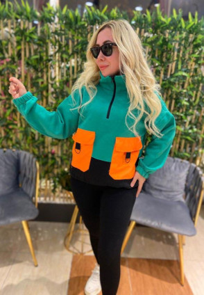 Yeşil Yarım Fermuar Sweatshirt