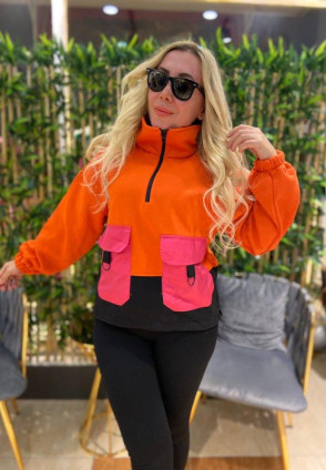 Turuncu Yarım Fermuar Sweatshirt