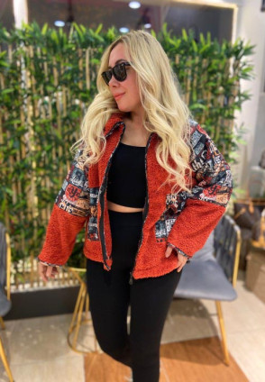 Kiremit Polarlı Fermuarlı Sweatshirt