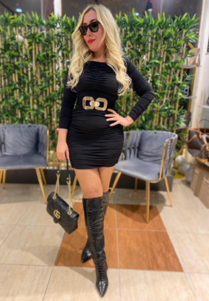 Vendy Siyah Drapeli Elbise