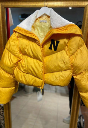 Sarı Crop Şişme Mont