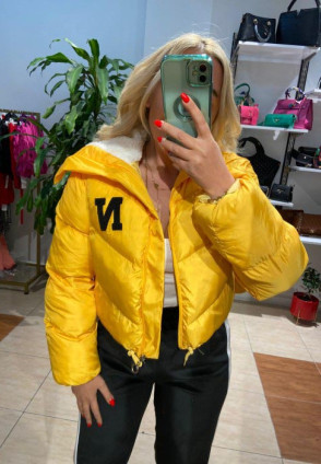 Sarı Crop Şişme Mont