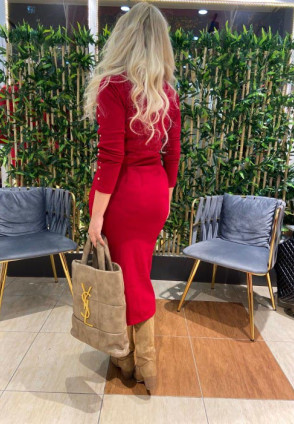 Kırmızı Zımbalı Triko Elbise