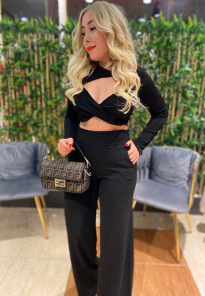 Palazzo Siyah Crep Pantolon