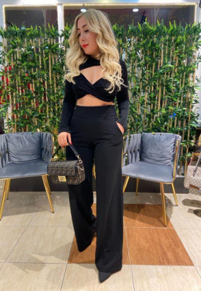 Palazzo Siyah Crep Pantolon