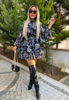 Şifon Eteği Kat Kat Elbise