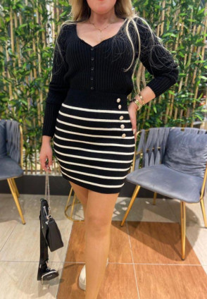 Siyah Çizgili Triko Etek