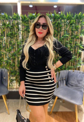 Siyah Çizgili Triko Etek