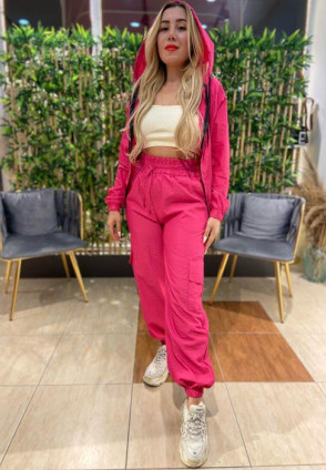 Fuşya Kapüşonlu Takım