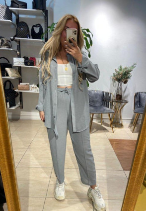 Gri Keten Pantolonlu Takım