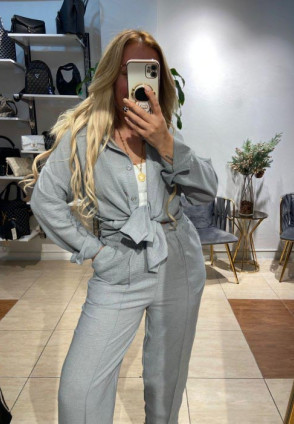 Gri Keten Pantolonlu Takım