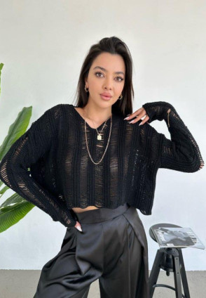 Siyah Ajurlu Örme Bluz