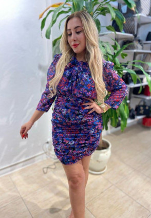 Zra Model Mor Çiçek Desenli Elbise