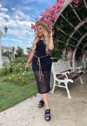 Siyah Kroşe Kemerli Elbise