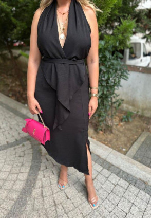 Şal Yaka Elbise Siyah