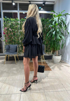 C Rose Siyah Kat Kat Elbise