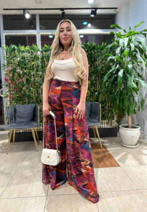 Şifon Çok Renkli Palazzo Pantolon